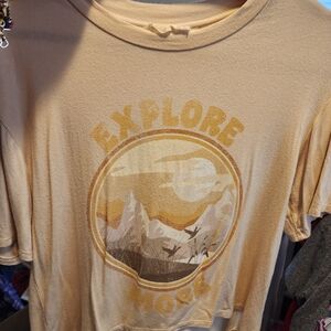 Altar'd State Peach Graphic Crop Tee - Yellow & Cream Mountain Print